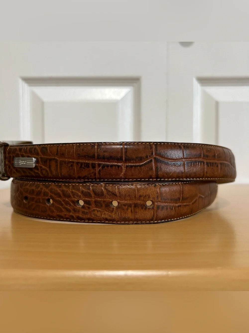 Polo Ralph Lauren Brown Croc-Embossed Leather Belt Silver Buckle Size 32